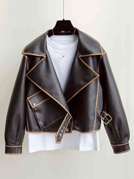 ftlzz spring autumn new splicing colour faux soft leather jacket women big lapel pu leather short coat female chic loose outwear l220728, Black
ftlzz spring autumn new splicing colour faux soft leather jacket women big lapel pu leather short coat female chic loose outwear l220728, Black