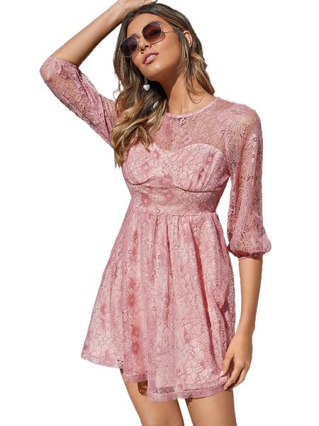 lantern sleeve lace dress j4r5#, Black;gray