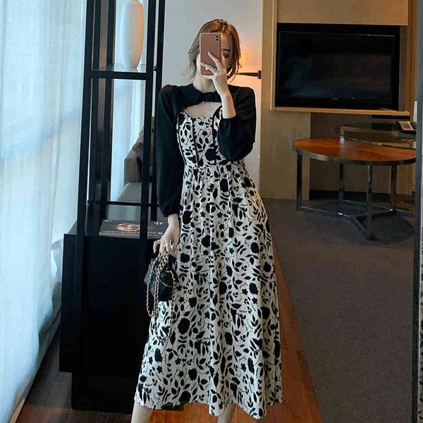 2022 spring new french floral chiffon suspender dress slim long sleeve black high-grade skirt, Black;white
2022 spring new french floral chiffon suspender dress slim long sleeve black high-grade skirt, Black;white