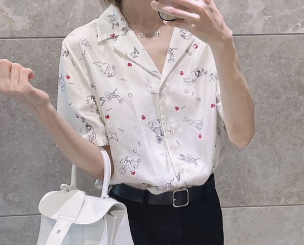 women's polos pure french niche brand circus pattern 19 mm silk short sleeved loose shirt women's top, White
women's polos pure french niche brand circus pattern 19 mm silk short sleeved loose shirt women's top, White