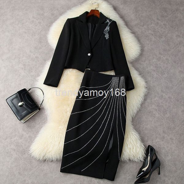women's two piece pants autumn winter women's clothing decal short business suit jacket + drill bag hip split skirt 12567, White
women's two piece pants autumn winter women's clothing decal short business suit jacket + drill bag hip split skirt 12567, White