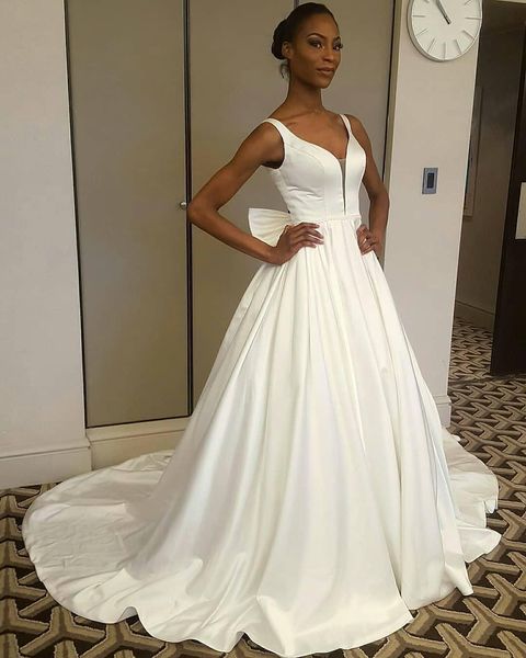2023 simple a line wedding dresses v neck with bow sash princess bridal dresses plus size, White
2023 simple a line wedding dresses v neck with bow sash princess bridal dresses plus size, White