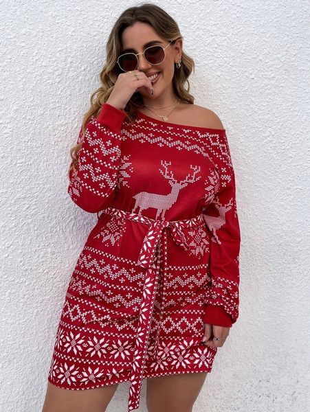 plus elk and chevron print belted dress d3ly#, Black
plus elk and chevron print belted dress d3ly#, Black