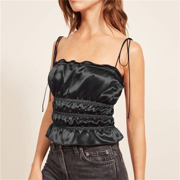 ruched solid women tank lace up strap female summer style streetwear club party satin camisole t200731, White
ruched solid women tank lace up strap female summer style streetwear club party satin camisole t200731, White