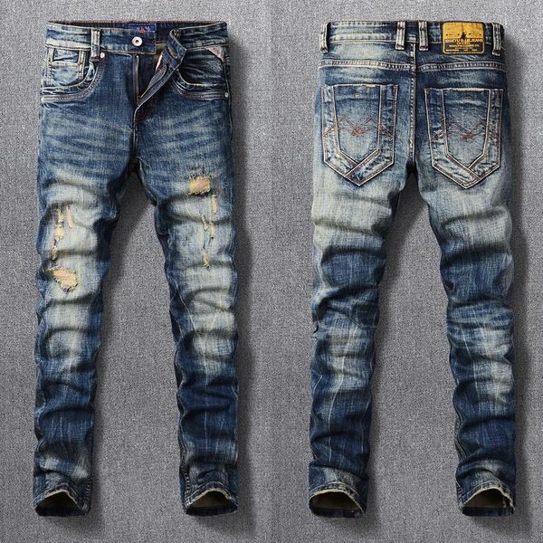men's jeans ly vintage fashion men retro blue elastic slim fit ripped embroidery designer casual denim pants
men's jeans ly vintage fashion men retro blue elastic slim fit ripped embroidery designer casual denim pants