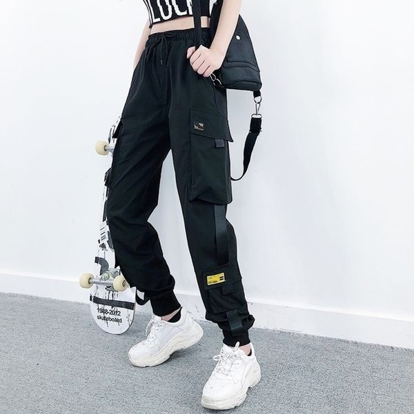 women fashion streetwear cargo pants black ankle length elastic waist joggers female loose trousers casual plus size haren pants y200114, Black;white
women fashion streetwear cargo pants black ankle length elastic waist joggers female loose trousers casual plus size haren pants y200114, Black;white