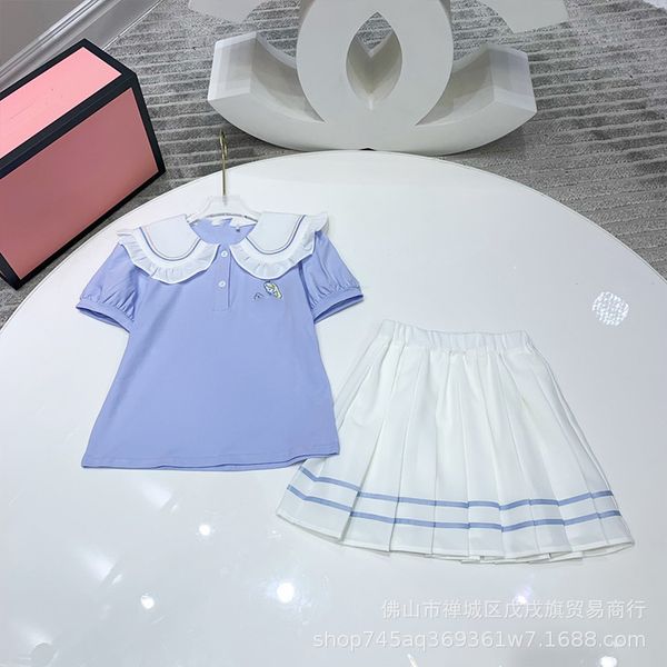 children's girls summer lovely small lapel short sleeve small fresh pleated half skirt two-piece skirt set, White
children's girls summer lovely small lapel short sleeve small fresh pleated half skirt two-piece skirt set, White