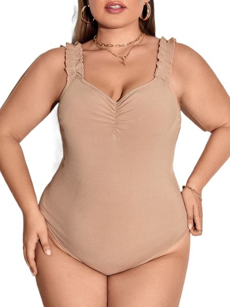 plus ruched frill trim cami bodysuit g0v7#, Black
plus ruched frill trim cami bodysuit g0v7#, Black