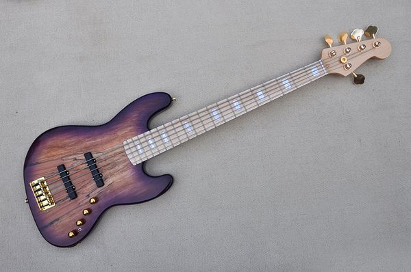 factory custom purple active 5-string electric bass guitar with spalted maple veneer maple fingerboard white block fret inlay gold hardwares
factory custom purple active 5-string electric bass guitar with spalted maple veneer maple fingerboard white block fret inlay gold hardwares