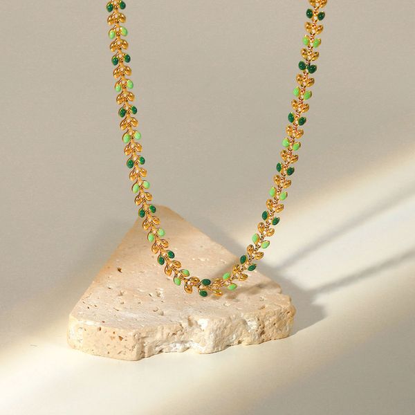 fashion 18k gold plated chains 316l titanium steel leaves green oil drip necklace enamel olive leaf necklace jdn20968, Silver
fashion 18k gold plated chains 316l titanium steel leaves green oil drip necklace enamel olive leaf necklace jdn20968, Silver
