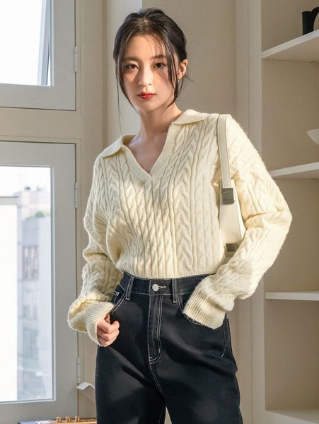 dazy-less cable knit drop shoulder sweater n1bp#, White;black
dazy-less cable knit drop shoulder sweater n1bp#, White;black