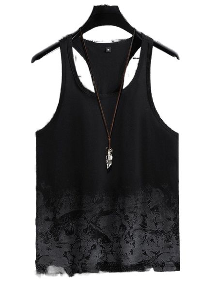 men fish print tank h24k#, White;black