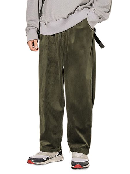 men slant pocket corduroy wide leg pants e6su#, Black