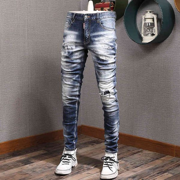 men's jeans high street fashion hole patch color speckled sticker cat must slim small feet micro elastic cowboy men's pants bm4h, Blue
men's jeans high street fashion hole patch color speckled sticker cat must slim small feet micro elastic cowboy men's pants bm4h, Blue