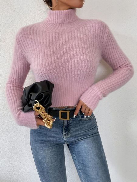 turtleneck ribbed knit crop sweater o6om#, White;black