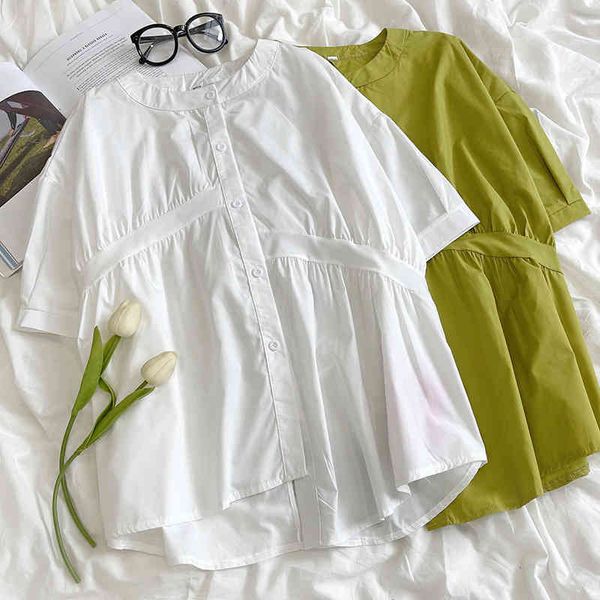 women's blouses shirts 2022 mild temperament white mustard green round neck single breasted patchwork irregular hem loose short sleeve
women's blouses shirts 2022 mild temperament white mustard green round neck single breasted patchwork irregular hem loose short sleeve