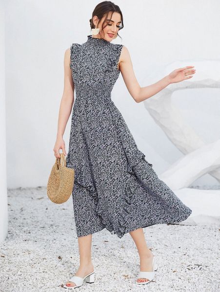 ditsy floral print shirred keyhole back dress c8ik#, Black;gray
ditsy floral print shirred keyhole back dress c8ik#, Black;gray