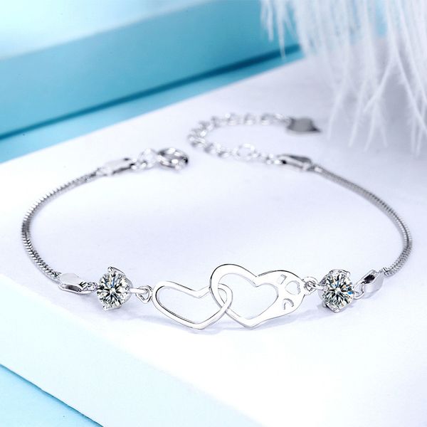 s925 sterling silver double heart bracelet simple student female personality temperament love bracelet jewelry gift, Golden;silver
s925 sterling silver double heart bracelet simple student female personality temperament love bracelet jewelry gift, Golden;silver