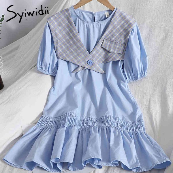 fashion ruffles spliced dress for women puff sleeve oneck aline solid dresses with plaid shawl summer korean 210415, Black;gray
fashion ruffles spliced dress for women puff sleeve oneck aline solid dresses with plaid shawl summer korean 210415, Black;gray