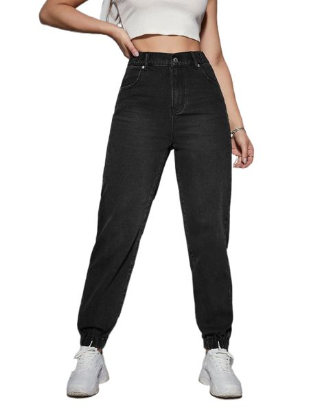high waisted zip fly jogger jeans o15o#, Blue