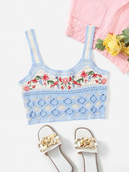 floral embroidery eyelet detail cami p8vp#, White
floral embroidery eyelet detail cami p8vp#, White