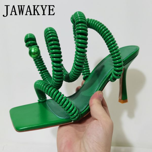 green phone cord runway women sandals square toe snake ankle strap designer sandals thin high heels stretch sandals, Black
green phone cord runway women sandals square toe snake ankle strap designer sandals thin high heels stretch sandals, Black