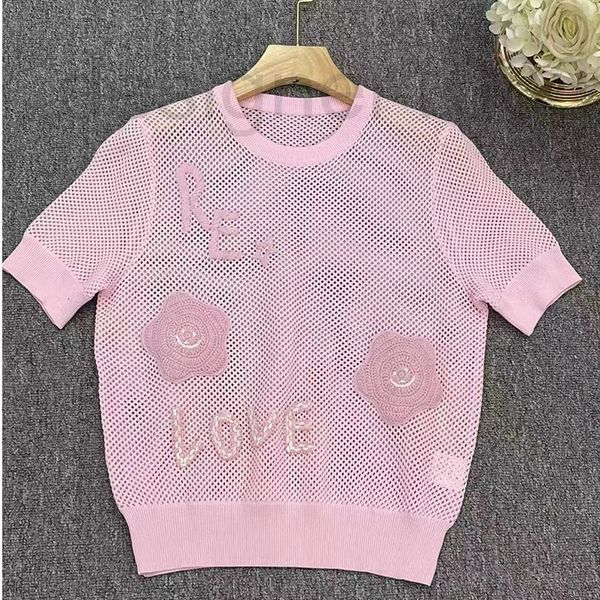 women's sweaters designer sweet style knitted round neck hollow out short sleeve three-dimensional alphabet flower women's t-shirt, White;black
women's sweaters designer sweet style knitted round neck hollow out short sleeve three-dimensional alphabet flower women's t-shirt, White;black