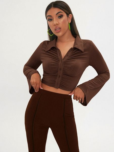 button front ruched bust bell sleeve crop tee r4y6#, White
button front ruched bust bell sleeve crop tee r4y6#, White