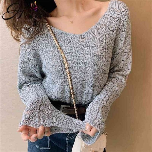 autumn winter women s knitwear v neck pull jumpers oversized korean hollowing out knitted casual sweaters 210430, White;black
autumn winter women s knitwear v neck pull jumpers oversized korean hollowing out knitted casual sweaters 210430, White;black