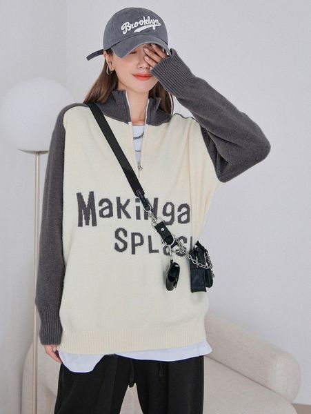 dazy letter pattern color block raglan sleeve half zipper sweater w0ra#, White;black
dazy letter pattern color block raglan sleeve half zipper sweater w0ra#, White;black