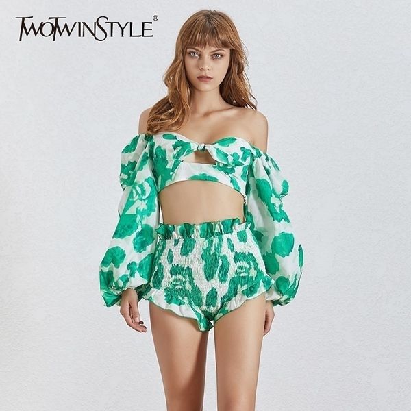 twotyle print two piece set women square collar lantern sleeve crop high waist slim shorts female suit summer y200110, White
twotyle print two piece set women square collar lantern sleeve crop high waist slim shorts female suit summer y200110, White