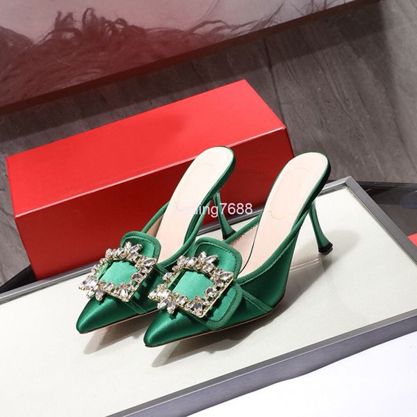 slippers spring and summer square buckle muller shoes pointed high heels satin baotou cool slippers thin heel wedding, Black
slippers spring and summer square buckle muller shoes pointed high heels satin baotou cool slippers thin heel wedding, Black