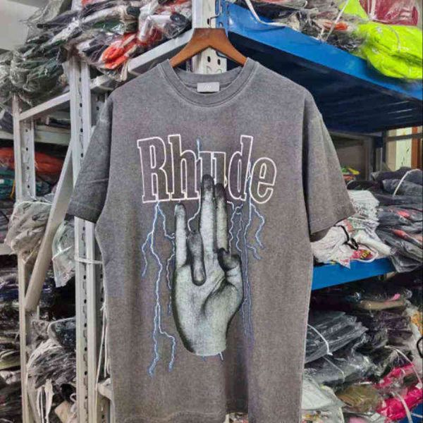 brand designer t shirt rhude men women os harajuku washed do old streetwear t-shirts fashion style tees, White;black