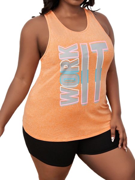 plus slogan graphic racer back sports tank x3ys#, Black