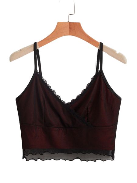 plus contrast lace lettuce trim cami j4zp#, Black