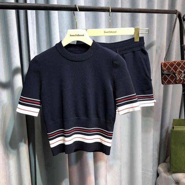women's knits & tees special summer niche design contrast stripe short sleeve knit t-shirt + drawstring shorts set d9io, White
women's knits & tees special summer niche design contrast stripe short sleeve knit t-shirt + drawstring shorts set d9io, White