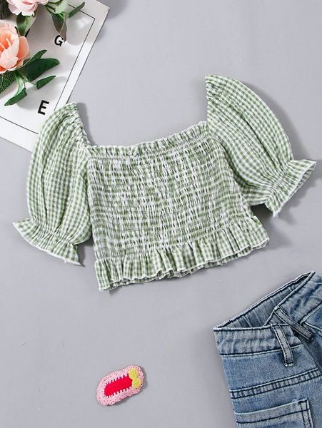 toddler girls gingham print puff sleeve shirred peplum blouse she, White;black
toddler girls gingham print puff sleeve shirred peplum blouse she, White;black