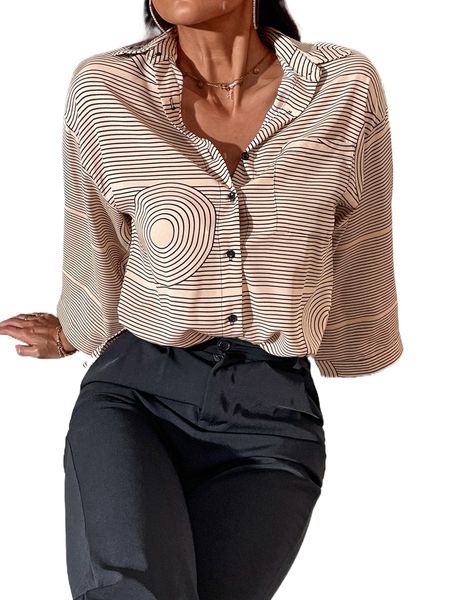 striped pocket front blouse n9co#, White 
striped pocket front blouse n9co#, White