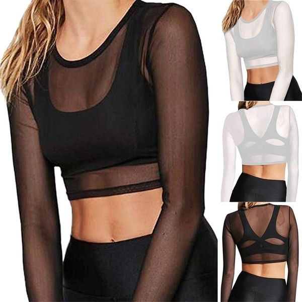 women tshirts see through transparent mesh o neck long sleeve sheer t shirt crop tee shirt 220516, White
women tshirts see through transparent mesh o neck long sleeve sheer t shirt crop tee shirt 220516, White