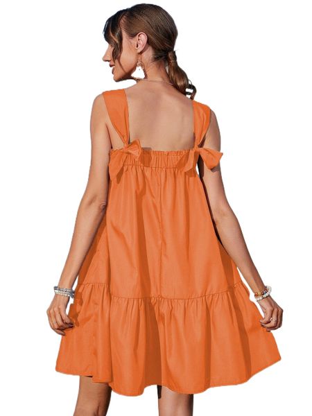 ruffle hem knot detail frill trim dress c4ic#, Black;gray 
ruffle hem knot detail frill trim dress c4ic#, Black;gray