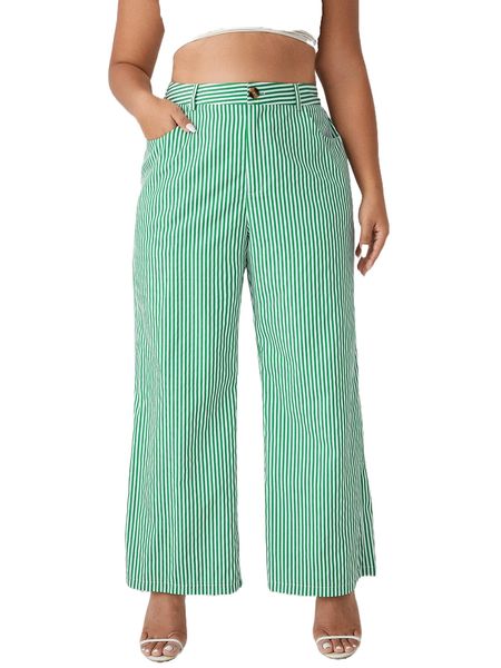 plus high waist striped wide leg pants s8ru#, Black