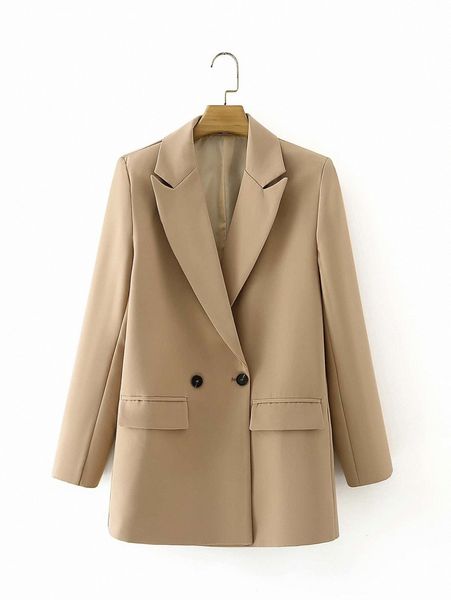 double breasted lapel neck blazer j5w6#, White