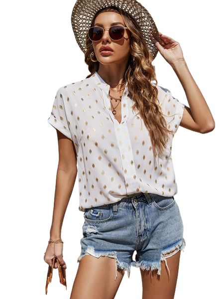 golden dot print dolman sleeve blouse j7so#, White 
golden dot print dolman sleeve blouse j7so#, White