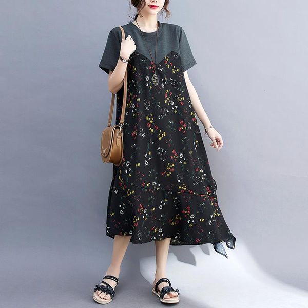 arrival short sleeve loose summer dress patchwork print floral korea style fashion women casual midi, Black;gray
arrival short sleeve loose summer dress patchwork print floral korea style fashion women casual midi, Black;gray
