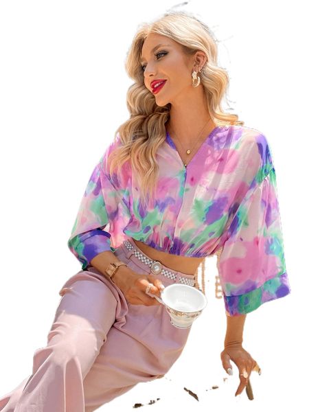 random tie dye drop shoulder crop blouse p3ni#, White
random tie dye drop shoulder crop blouse p3ni#, White