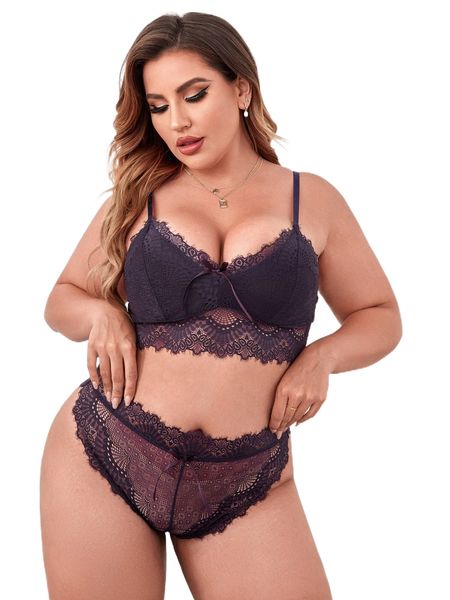 plus lace bow front lingerie set y640#, Black;white
plus lace bow front lingerie set y640#, Black;white