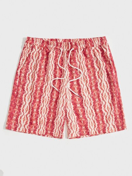 romwe guys all over print drawstring shorts g4q0#, White;black