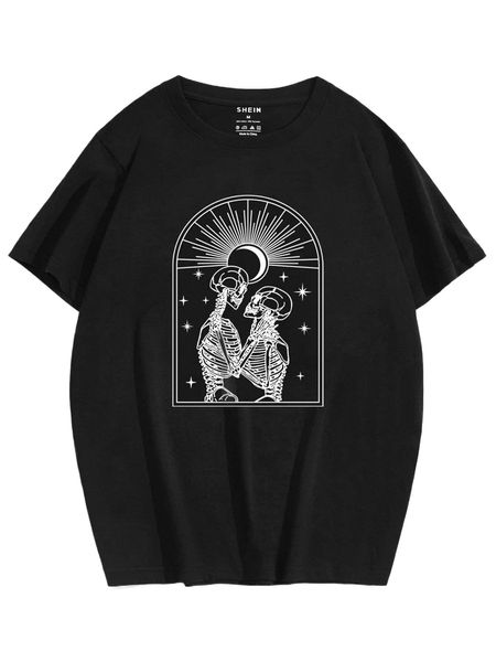 men skeleton print tee s8pt#, White;black