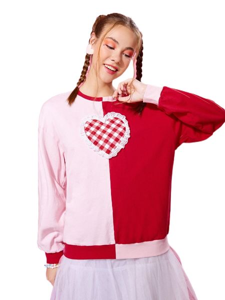 x nadia tandra colorblock heart & gingham print drop shoulder sweatshirt 34kh#, Black
x nadia tandra colorblock heart & gingham print drop shoulder sweatshirt 34kh#, Black