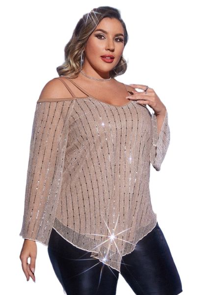 plus cold shoulder hanky hem sequin blouse f88w#, Black
plus cold shoulder hanky hem sequin blouse f88w#, Black